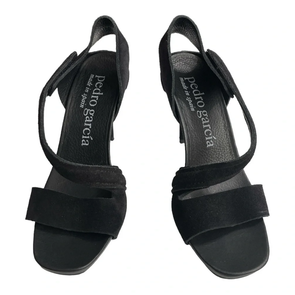 Pedro Garcia West Black Suede Strappy Heels 39 1/2 Size 9.5 US